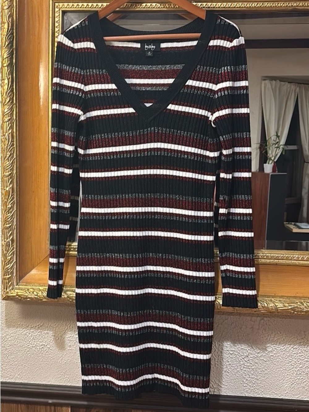 By & By Black Sparkly Striped Long Sleeve Dress - Size XL (runs small)